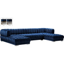  Manufacturer Color_Navy -- Gwen 143" Navy Velvet Upholstered 3 pc Sectional IMAGE 2