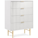  Meridian Modernist White Wood Veneer And Stainless Steel Base Chest IMAGE 1