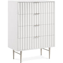  Meridian Modernist White Wood Veneer And Stainless Steel Base Chest IMAGE 1