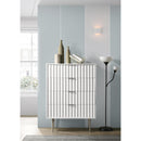  Meridian Modernist White Wood Veneer And Stainless Steel Base Chest IMAGE 2