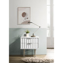  Meridian Modernist White Wood Veneer And Stainless Steel Base Nightstand IMAGE 2