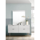  Meridian Modernist White Wood Veneer And Stainless Steel Base Mirror IMAGE 2