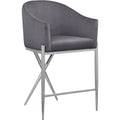  Color_Chrome/ Grey -- Xavier Grey Velvet Upholstered Counter Stool IMAGE 1