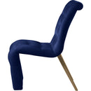  Color_Blue/ Gold -- Curve Navy Velvet Upholstered Dining Chair IMAGE 4