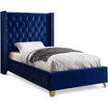  Color_Navy Size_Twin -- Barolo Navy Velvet Upholstered Twin Bed IMAGE 1
