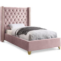  Color_Pink Size_Twin -- Barolo Pink Velvet Upholstered Twin Bed IMAGE 1