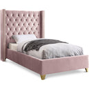  Color_Pink  Size_Twin  -- Barolo Pink Velvet Upholstered Twin Bed IMAGE 1