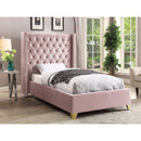  Color_Pink  Size_Twin  -- Barolo Pink Velvet Upholstered Twin Bed IMAGE 2