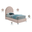  Color_Pink/ White  Size_Twin  -- Rainbow Pink Velvet Upholstered Twin Bed IMAGE 10