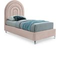 Color_Pink/ White Size_Twin -- Rainbow Pink Velvet Upholstered Twin Bed IMAGE 1