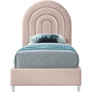  Color_Pink/ White  Size_Twin  -- Rainbow Pink Velvet Upholstered Twin Bed IMAGE 3