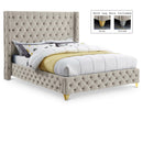  Color_Cream  Size_Full  --  Savan Cream Velvet Upholstered Full Bed IMAGE 1