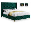  Color_Green  Size_Full  --  Savan Green Velvet Upholstered Full Bed IMAGE 1