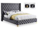  Color_Grey  Size_Full  --  Savan Grey Velvet Upholstered Full Bed IMAGE 1