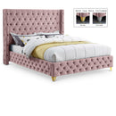  Color_Pink  Size_Full  --  Savan Pink Velvet Upholstered Full Bed IMAGE 1