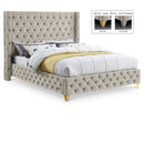  Color_Cream  Size_King  --  Savan Cream Velvet Upholstered King Bed IMAGE 1