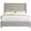 Meridian Savan Cream Velvet King Bed IMAGE 5