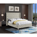  Color_Cream  Size_Queen  --  Savan Cream Velvet Upholstered Queen Bed IMAGE 4