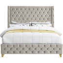  Color_Cream  Size_Queen  --  Savan Cream Velvet Upholstered Queen Bed IMAGE 5