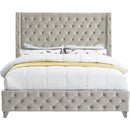  Color_Cream  Size_Queen  --  Savan Cream Velvet Upholstered Queen Bed IMAGE 6