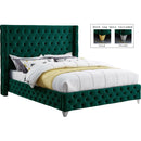  Color_Green  Size_Queen  --  Savan Green Velvet Upholstered Queen Bed IMAGE 2