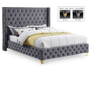  Color_Grey  Size_Queen  --  Savan Grey Velvet Upholstered Queen Bed IMAGE 1