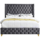 Meridian Savan Grey Velvet Queen Bed IMAGE 5