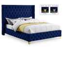  Color_Navy  Size_Queen  --  Savan Navy Velvet Upholstered Queen Bed IMAGE 1