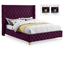  Color_Purple  Size_Queen  --  Savan Purple Velvet Upholstered Queen Bed IMAGE 1
