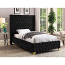  Color_Black  Size_Twin  --  Savan Black Velvet Upholstered Twin Bed IMAGE 3