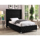  Color_Black  Size_Twin  --  Savan Black Velvet Upholstered Twin Bed IMAGE 4