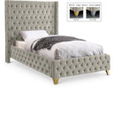  Color_Cream  Size_Twin  --  Savan Cream Velvet Upholstered Twin Bed IMAGE 1