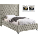  Color_Cream  Size_Twin  --  Savan Cream Velvet Upholstered Twin Bed IMAGE 2
