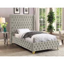  Color_Cream  Size_Twin  --  Savan Cream Velvet Upholstered Twin Bed IMAGE 3
