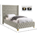  Color_Cream  Size_Twin  --  Savan Cream Velvet Upholstered Twin Bed IMAGE 5