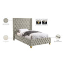  Color_Cream  Size_Twin  --  Savan Cream Velvet Upholstered Twin Bed IMAGE 6