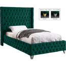  Color_Green  Size_Twin  --  Savan Green Velvet Upholstered Twin Bed IMAGE 2
