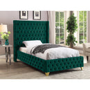  Color_Green  Size_Twin  --  Savan Green Velvet Upholstered Twin Bed IMAGE 3