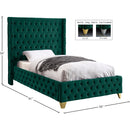 Meridian Savan Green Velvet Twin Bed IMAGE 5