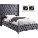  Color_Grey  Size_Twin  --  Savan Grey Velvet Upholstered Twin Bed IMAGE 2