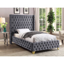  Color_Grey  Size_Twin  --  Savan Grey Velvet Upholstered Twin Bed IMAGE 3