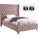  Color_Pink  Size_Twin  --  Savan Pink Velvet Upholstered Twin Bed IMAGE 2