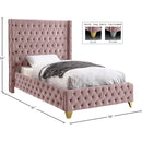  Color_Pink  Size_Twin  --  Savan Pink Velvet Upholstered Twin Bed IMAGE 5