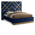  Color_Navy Size_Queen -- Vector Navy Velvet Upholstered Queen Bed IMAGE 1