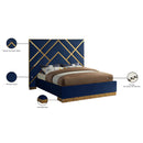 Meridian Vector Navy Velvet Queen Bed IMAGE 6