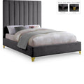  Color_Grey  Size_Full  -- Via Grey Velvet Upholstered Full Bed IMAGE 1