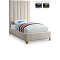  Color_Cream Size_Twin -- Via Cream Velvet Upholstered Twin Bed IMAGE 1