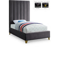  Color_Grey Size_Twin -- Via Grey Velvet Upholstered Twin Bed IMAGE 1