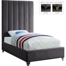  Color_Grey  Size_Twin  -- Via Grey Velvet Upholstered Twin Bed IMAGE 2