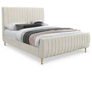 Color_Cream/ Gold  Size_Queen  -- Zara Cream Velvet Upholstered Queen Bed IMAGE 1
